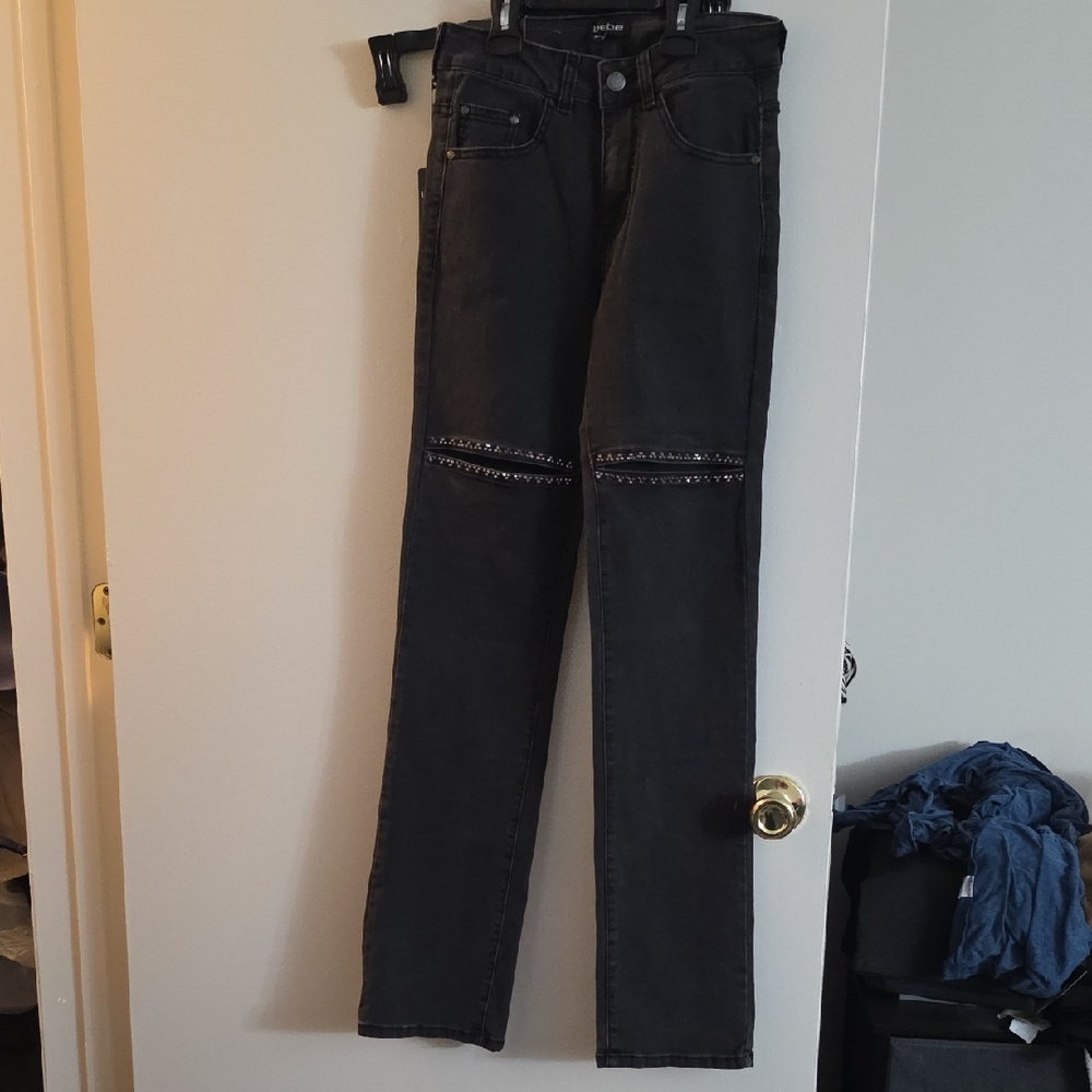 bebe Charcoal Straight Leg Jeans